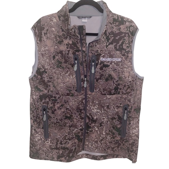 Skre Vest Mens Large Camo Soft Shell Full Zip Pockets Outdoor Hunting Hiking
